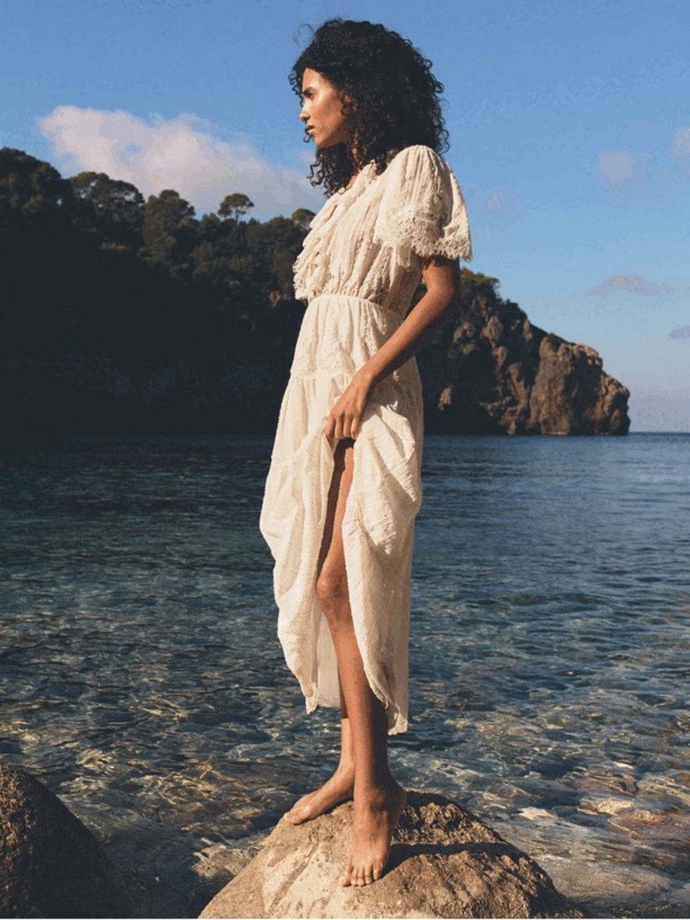 Dôen Gabriella Lace Cotton Midi-Dress